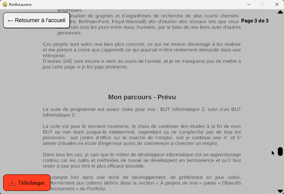 Capture d'écran du CV dans le programme